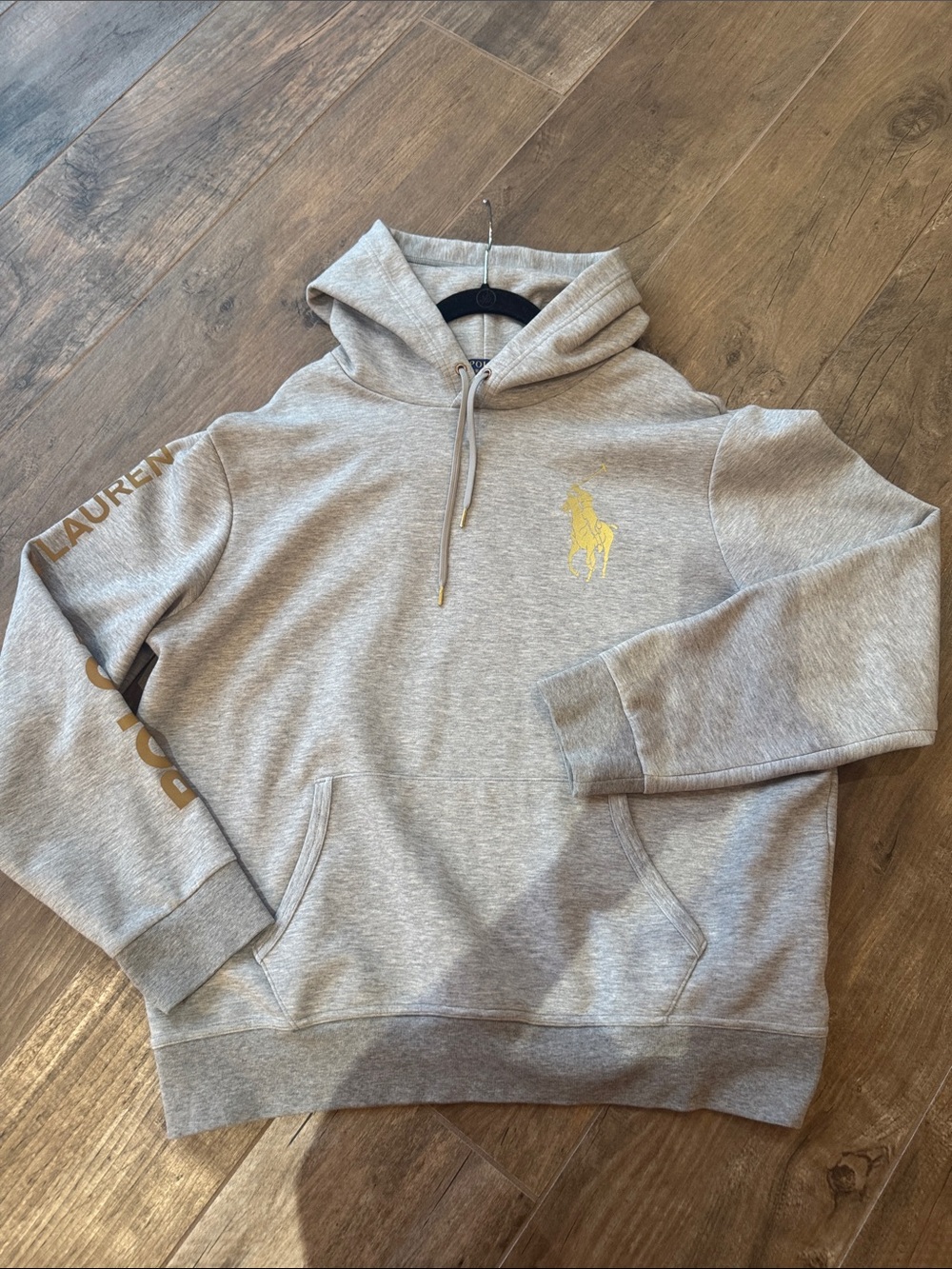 Polo by Ralph Lauren Gray Hoodie with Gold Logo and Sleeve Script